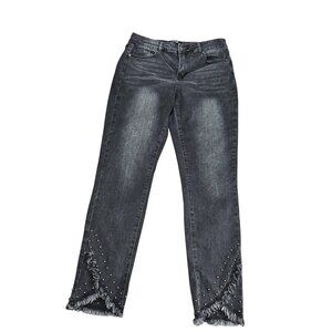 Charlie B Jeans Womens 10 Charcoal Wash High Rise Straight Studded Fringe Denim